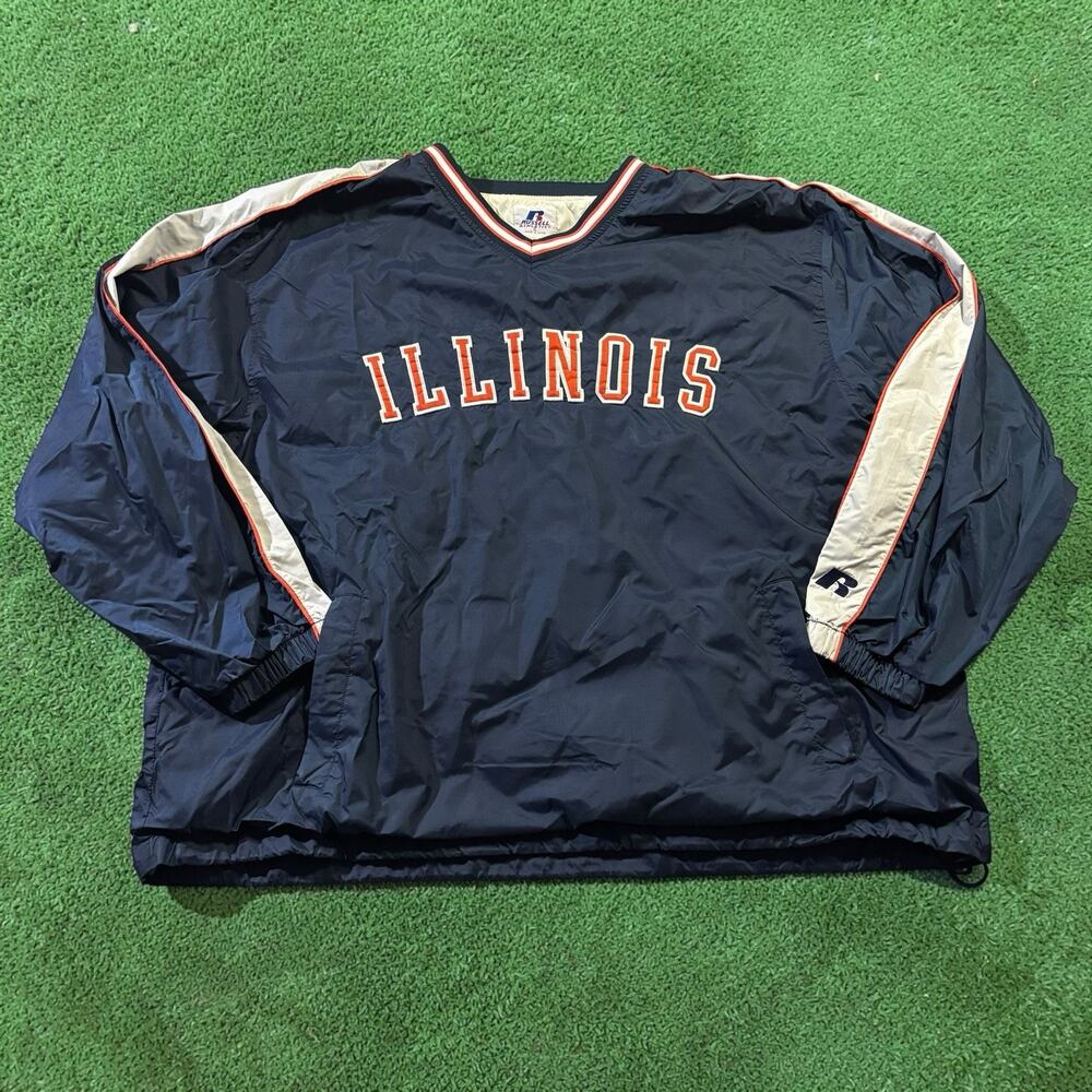 Vintage Russell Athletic Illinois Fighting Illini Pullover Windbreaker Jacket XL